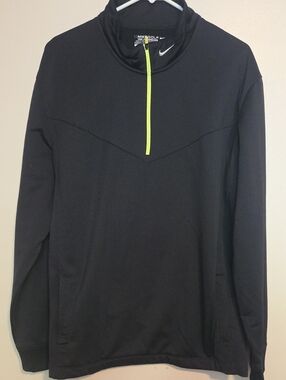 Nike Men's Black Performance Quarter-Zip with Neon Green Trim